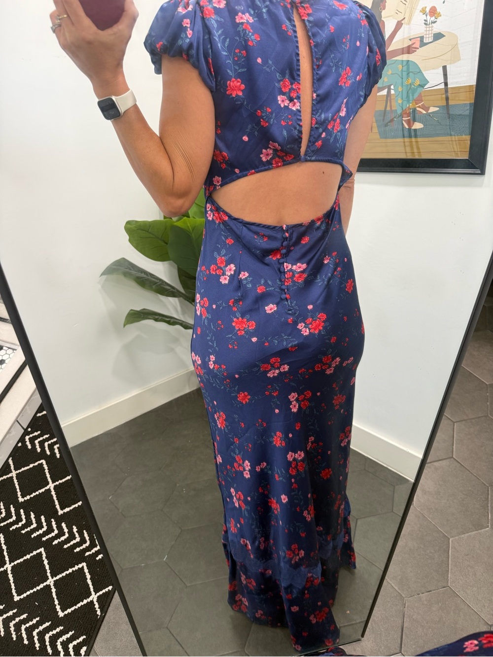 Free People Navy Maxi Dress with Red Floral Print - Picture 3 of 10